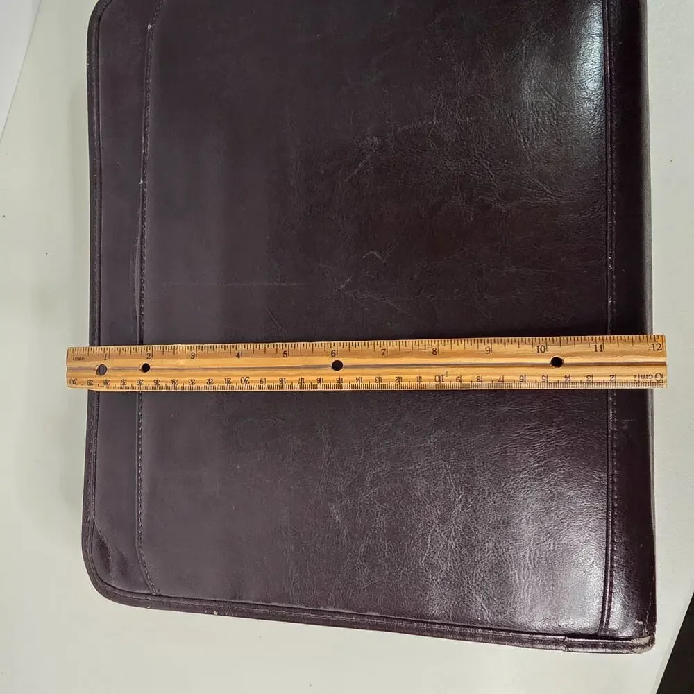 Black Leather Zip Portfolio Organizer 3 Ring Binder Padfolio Briefcase Handles